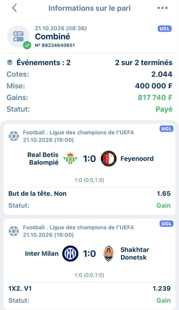 Ticket Top pronos 22/10/2026