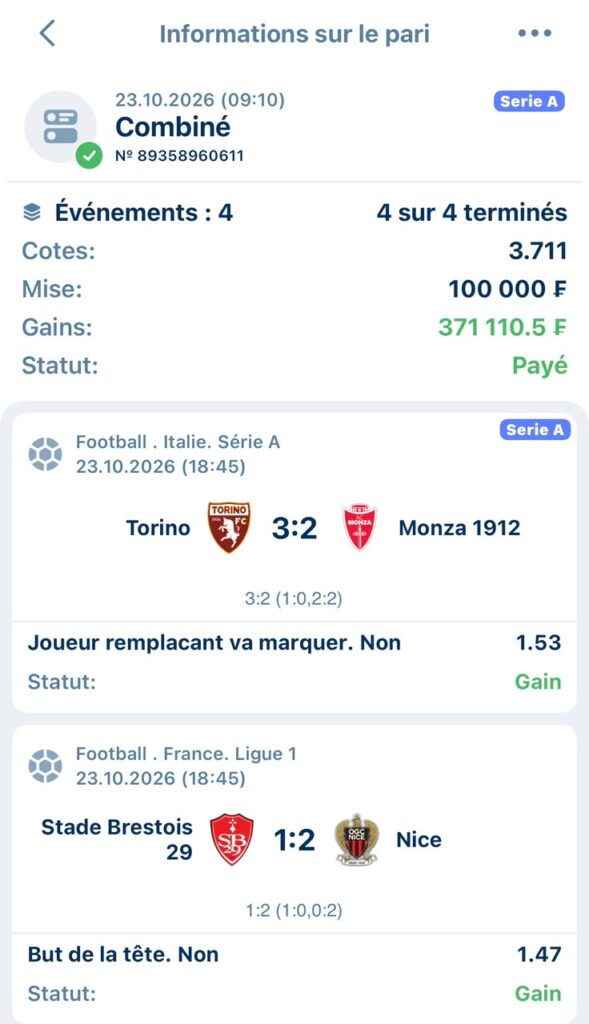 Ticket Top pronos 24/10/2026