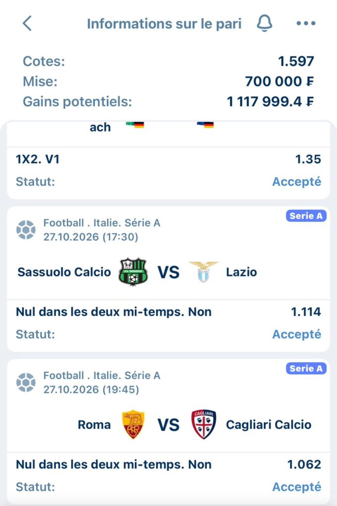 Ticket Pronos du jour 27/10/2026