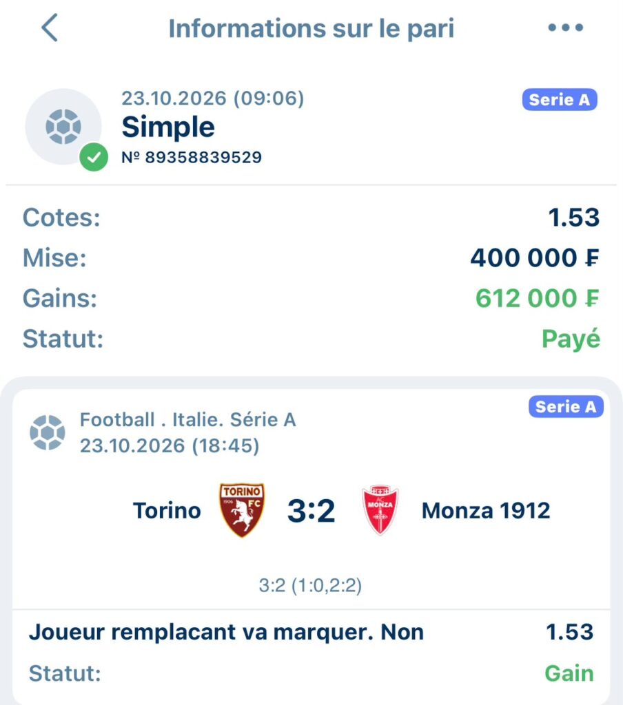 Ticket Top pronos 24/10/2026