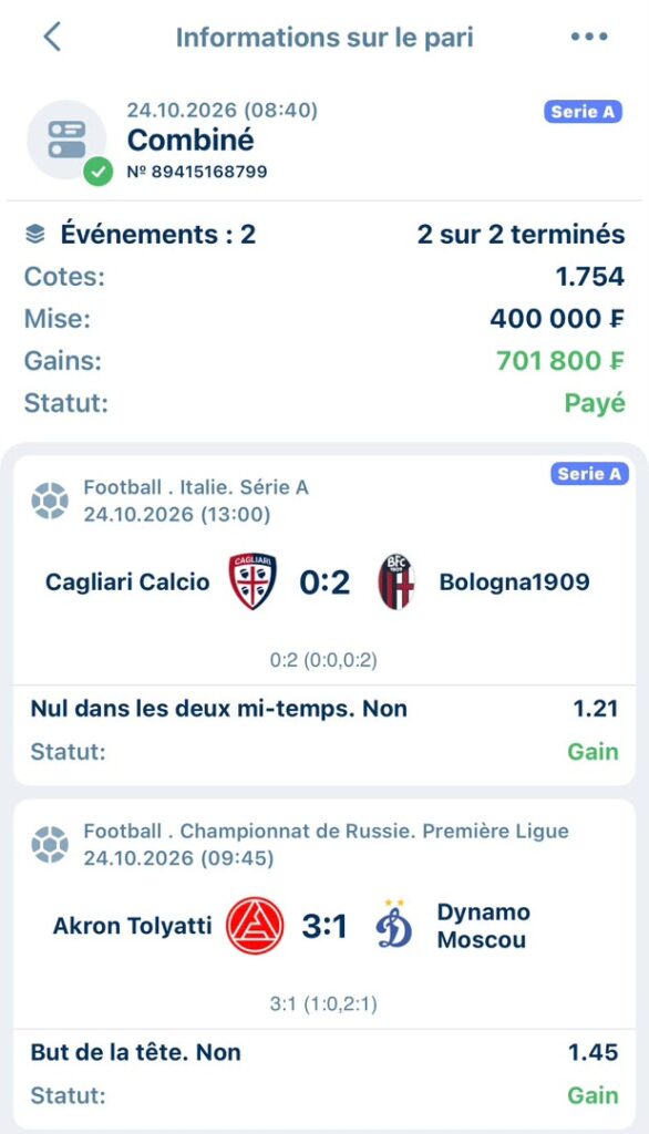 Ticket Top pronos 25/10/2026