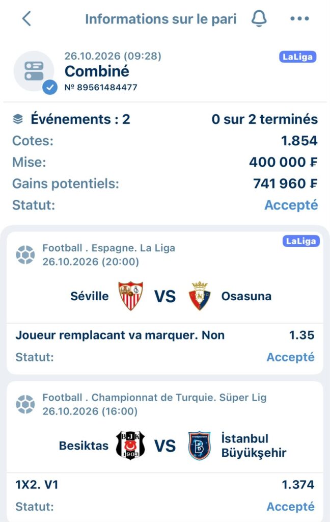 Ticket Pronos du jour 26/10/2026