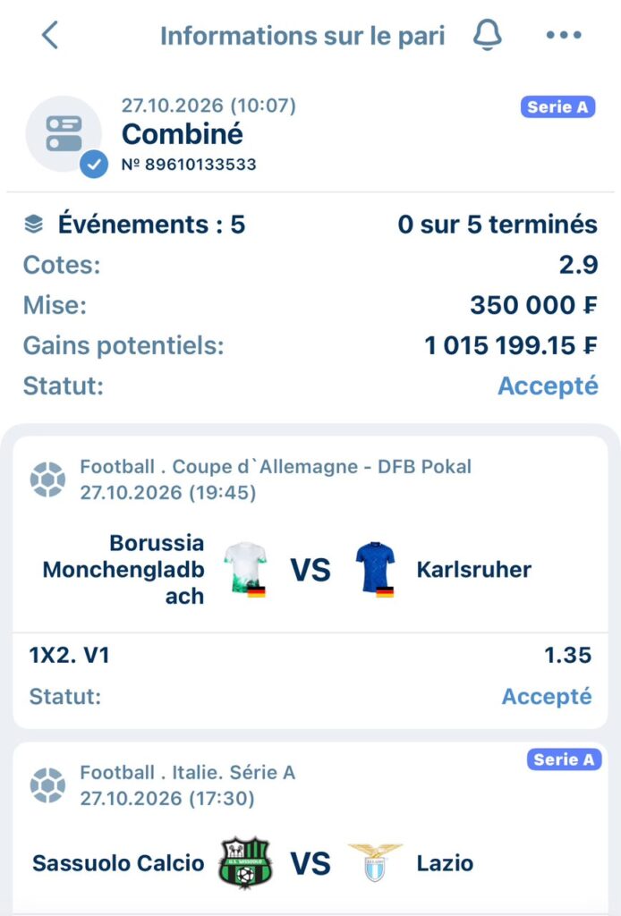 Ticket Pronos du jour 27/10/2026