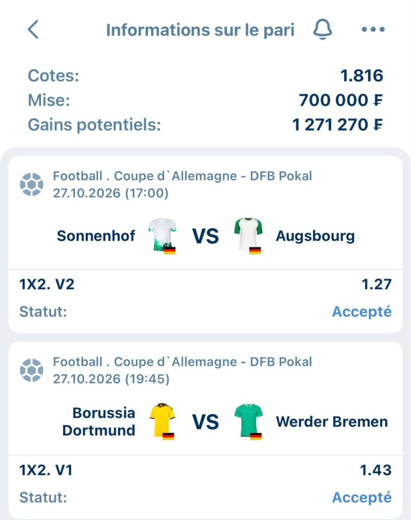 Ticket Pronos du jour 27/10/2026