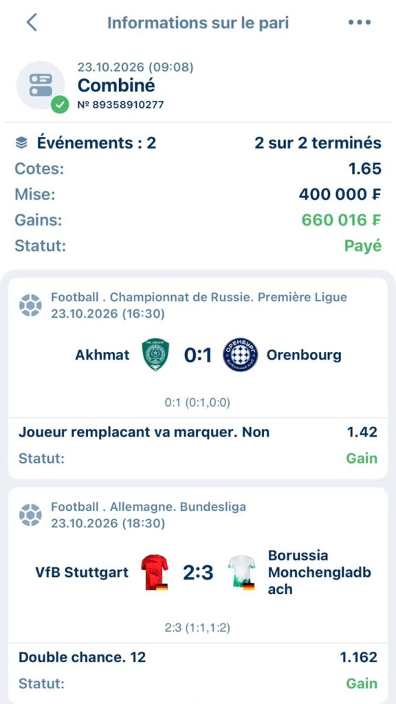 Ticket Top pronos 24/10/2026